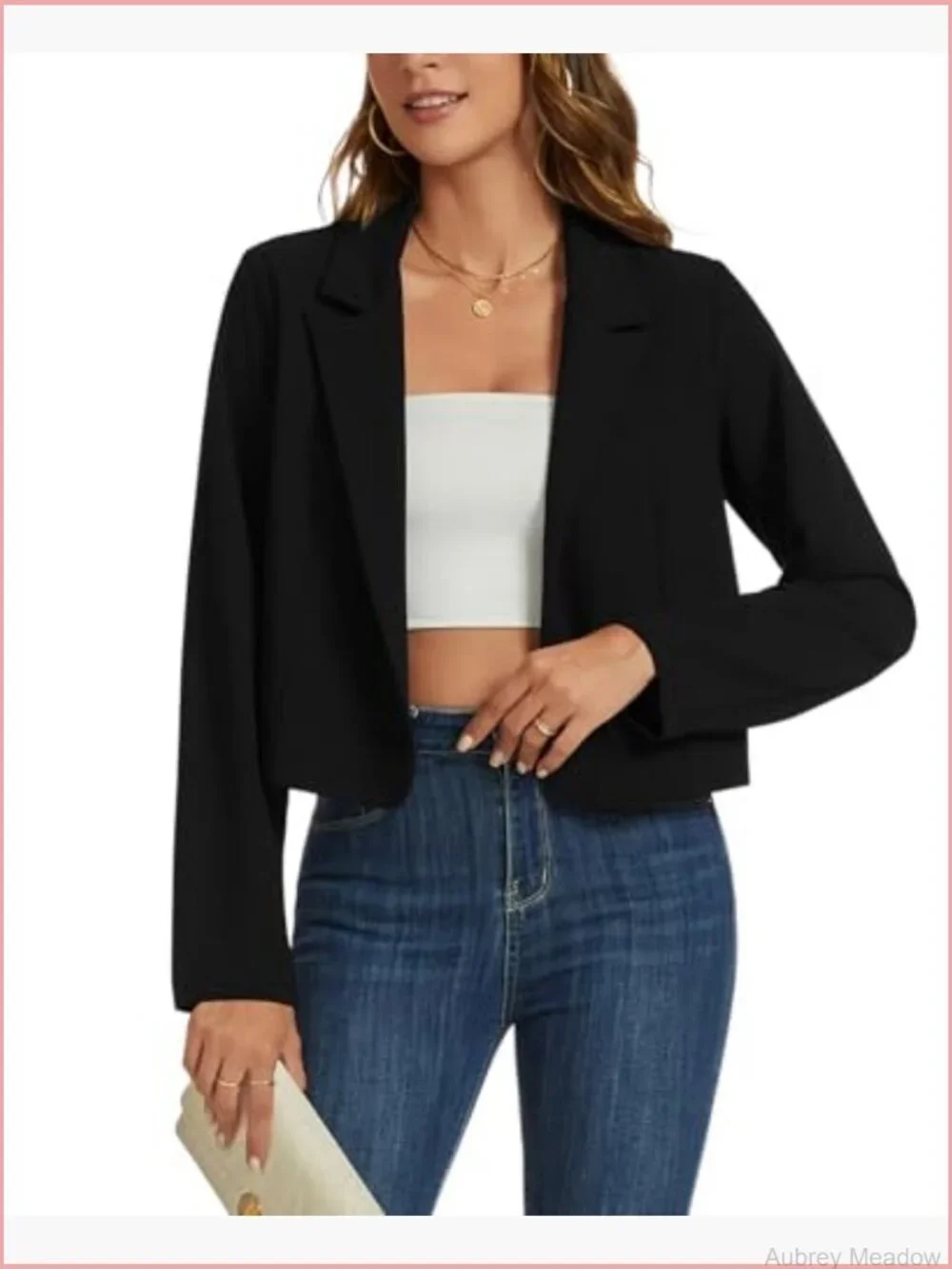 Cropped Blazer Women Casual Long Sleeve Open Front Jacket Work Office Blazer